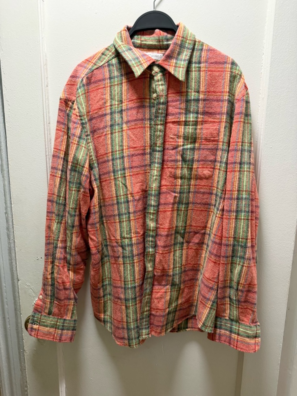 Zara Men's Plaid Button-Down Shirt in Coral, Green, Cream